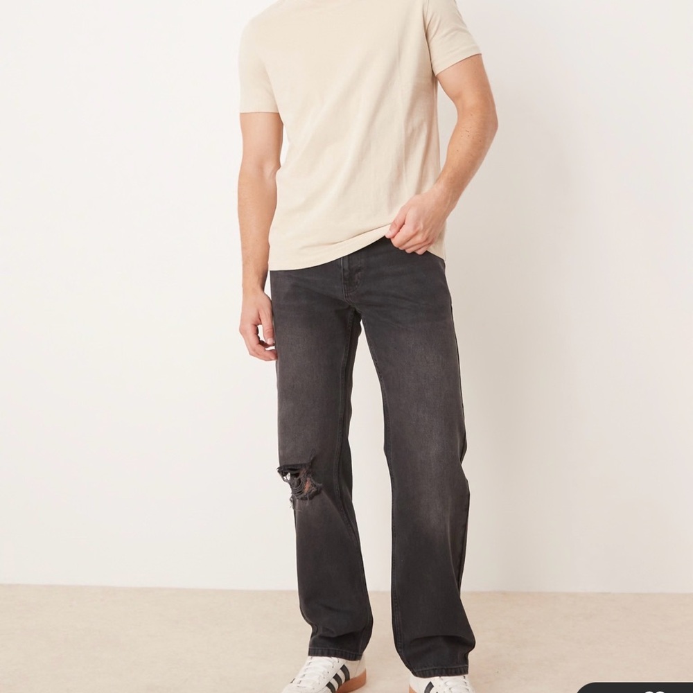 ASOS Men's Washed Black Slim Straight Jeans with Knee Rip